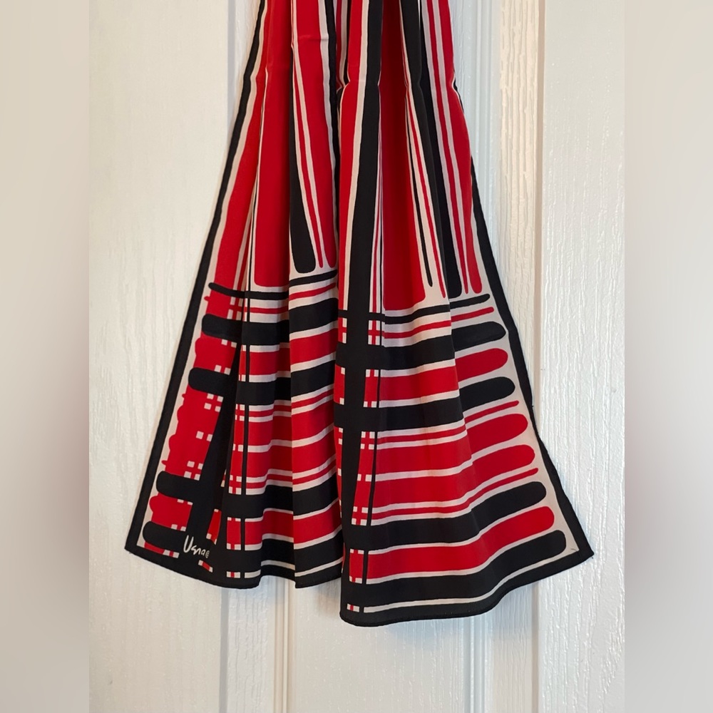 Vintage Vera Neumann Red, Blue, and White Silk Scarf